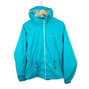 COLUMBIA Windbreaker Jacket Womens Size Medium Blue Hooded Nylon Outdoor Rain